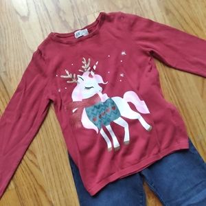 COPY - Girls Red Christmas H&M Sweater Sz 6/7 Glitter Unicorn Reindeer